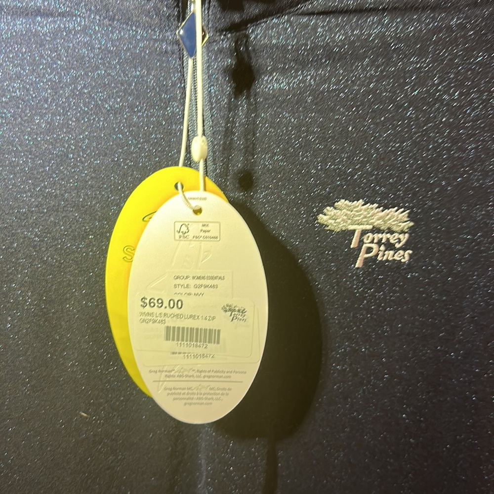 NWT. Woman’s Ruched lurex 1/4 zip long sleeve top. Size L. Torrey Pines edition. - Picture 3 of 6